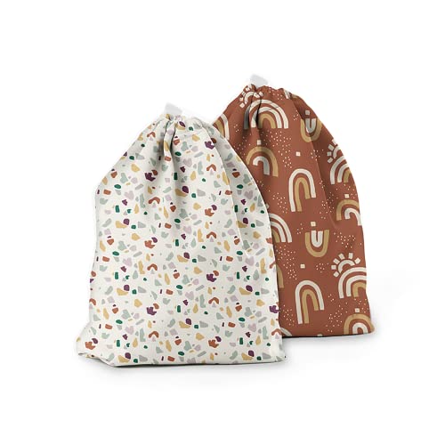 Image of Esembly Ditty Bag Duo - Reusable Waterproof Wet Bags for Cloth Diapers, Swimsuits, Toiletries, and Snacks, Set of 2 - Sunshower and Terrazzo