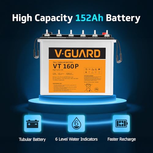 Image of V-Guard Inverter & Battery Combo (Aviolux 1100 Inverter, VT 160 P (152Ah Tall Tubular Battery)) for Home, Office & Shops