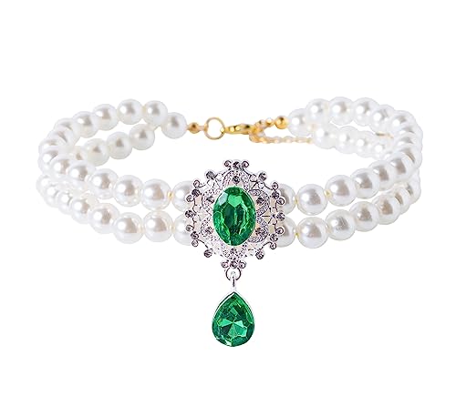 Daovace 2 Row Pearls Collar for Cats Pearl Dog Collar Rhinestone Necklaces for Small Dogs Collar Accessories Cat Pearl Collar (Small