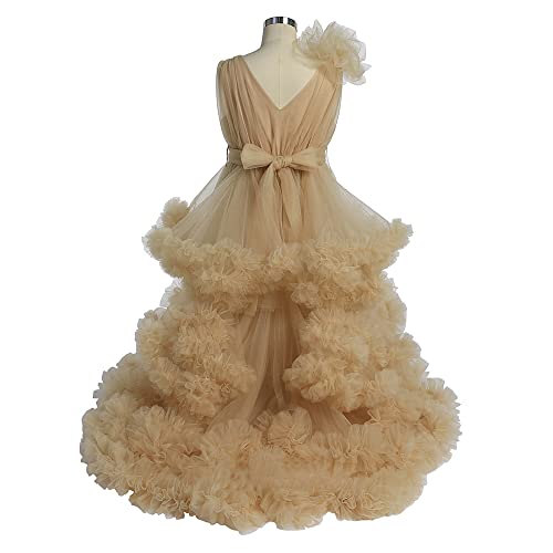 Tulle Flower Girls Dresses for Wedding V-Neck Princess Prom Dress for Kids Toddler Birthday with Train2