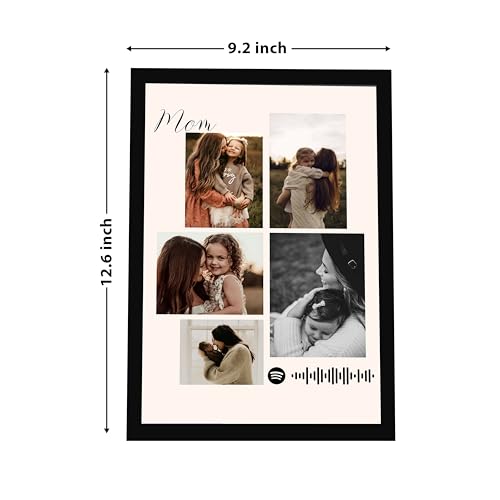 Image of Customized Mothers Day Gift for your Mom with 5 Pictures Collage print along with Spotify Song Code, Photo Frame With Photo Upload, Birthday, Couple, Parents (8.9x12.8 Inch)