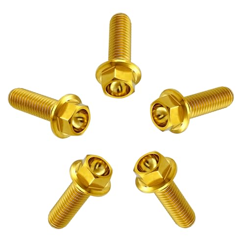 Image of Rison Titanium Flanged Hex Head Bolt M8x1.25x20mm 6AL4V Aerospace Grade Ti Gold for Motorcycle Car Modification - Pack of 5
