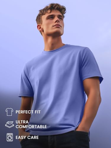 Image of NOBERO 100% Cotton T Shirts for Men Stylish | Regular Fit | Solid T Shirts for Men 180 GSM Combed Cotton | Round Neck Half Sleeve