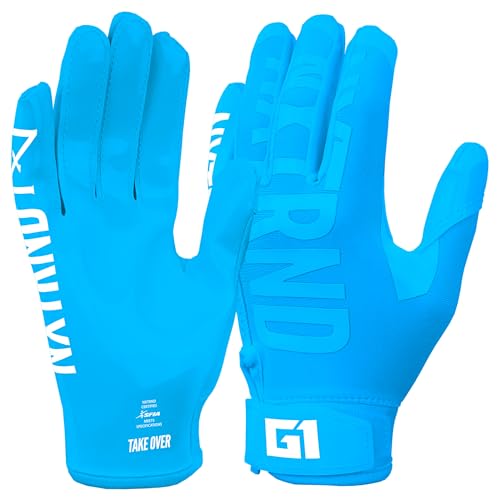 Nxtrnd G1 Youth Football Gloves, Kids Sticky Receiver Gloves (Neon Blue, Youth Small)