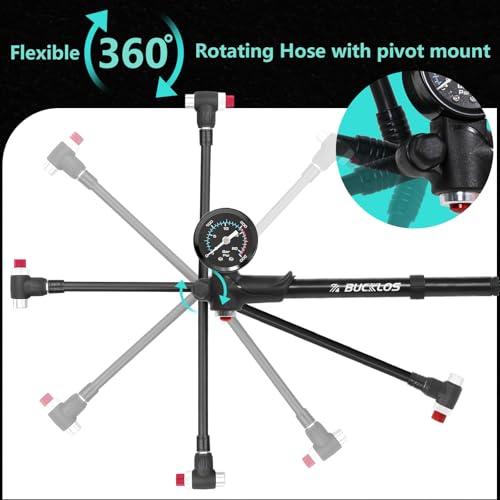 Image of BUCKLOS Bike Shock Pump High Pressure Suspension Fork Pumps Rear Shocks Bicycle Tire Pump 300 Psi Max for Mountain, Road Bikes and Motorcycle Air Front Fork with Gauge No-Loss Schrader Valve Bike Tool