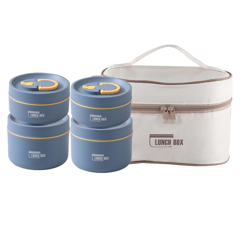 Kit 4 Marmitas Viagem Redonda Com Bolsa Térmica Isolada De Aço Co...