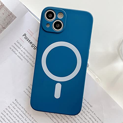 Coque magnétique iPhone 14 Pro Max silicone liquide bleu induction