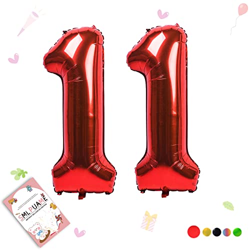 Image of 40 Inch Red Number 11 Balloon, 11th Birthday Decoration Boys Girls