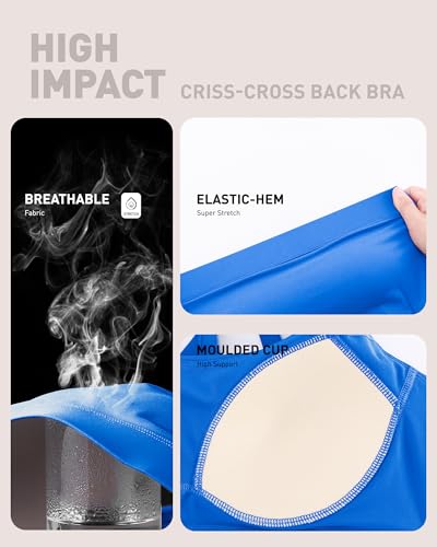 Image of RUNNING GIRL High Impact Sports Bras for Women - Scoop Neck Strappy Sports Bra High Support Moulded Cup Workout Bra