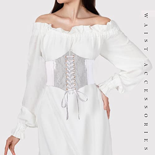 Asooll Vintage Wide Elastic Waist Belts Lace Up Waistband Wide Cinch Belt Transparent Corset Belts Party Club Prom Costume Clothing Dress Belts For Women And Girls (White) #TOP6