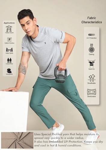 Image of TECHNOSPORT Men's Melange Slim Fit Round Neck T-Shirt Double Cool Raglan Sleeve Slip On Polyester for Gym Running Workout UPF50+ Anti Odour