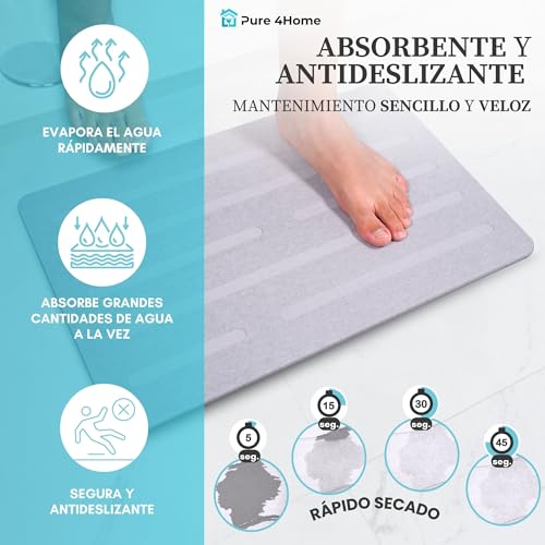 Miniatura 5 de Pure 4home Alfombra Diatomita Baño 60x40 Secado Rápido, Antideslizante Y Antibacteriana Alfombrilla Piedra Diatomita Super Absorbente Alfombrilla Diatomita - Stone Bath Mat Lineas Rectas