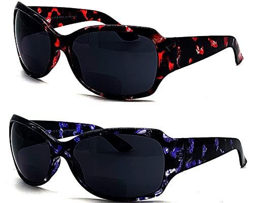 Bifocal Reading Glasses Sunglasses for Women 2-Pack Sun Readers Oversized Large Full Transparent UV Protection
