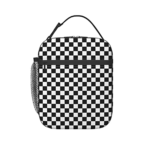NKHFNBIO Black White Checkerboard Insulated Lunch Box Bag Portable Lunch Tote For Women Men And Kids
