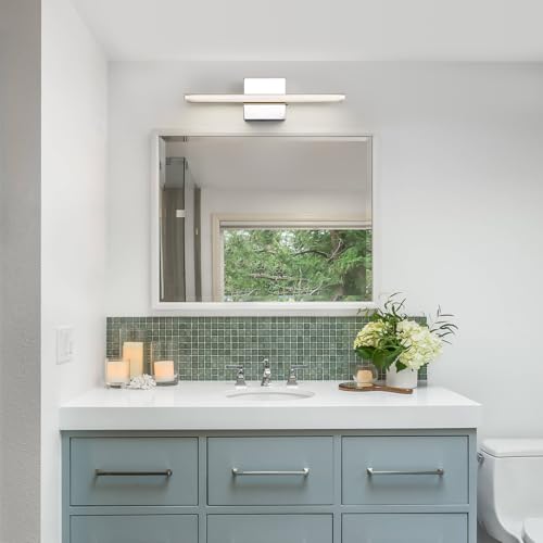 Image of Modern Bathroom Vanity Light 15.7 inch 12W Dimmable 5CCT Led Bath Lights Fixture Over Mirror, Chrome Vanity Light for Bathroom Mirror Cabinets