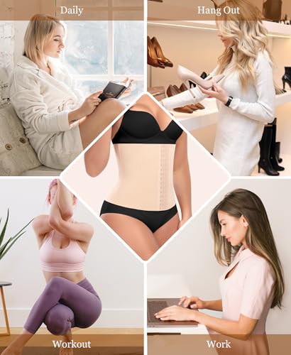 Ganado Waist Trainer for Women Corset Shapewear Tummy Control Waist Cincher Underbust Postpartum Girdle Body Shaper (#2 Black+Beige(28CM), 2XL) — view 5