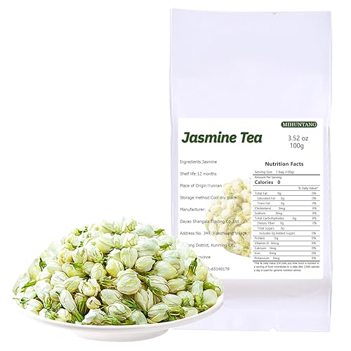 Té de flores de jazmín 3.5 oz secado Premium jazmín brotes té de hojas sueltas de hierbas jazmín 100 g