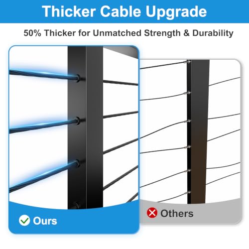Image of 12FT-20FT 36 inch Black Cable Railing Post Kits with 3 /16 inch Wire Rope | Swageless Cable Railing System Includes 4Pack Drilled Posts, T316 Wire Rope and 3 /16 inch Cable Railing Tensioner Kit for Decks