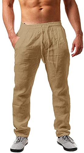 Gemijacka Herren Leinenhose Lang Leicht Sommerhose Loose Fit Freizeithose...