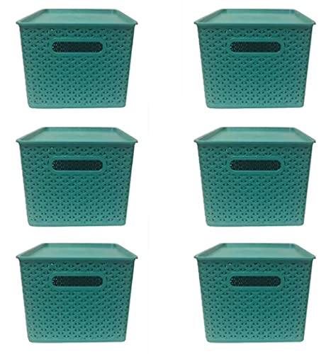 Kit Rattan C/ 06 Caixas Organizadoras C/Tampa- 15 Litros Cor:Cinza