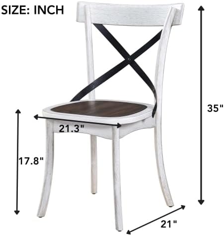 Miniatura 3 de Set of 2 Rustic Farmhouse Dining Chairs with Metal X-Back, Solid Wood Frame, Vintage Kitchen Side Chairs for Dining Table, Table & Chair Sets,2-Set