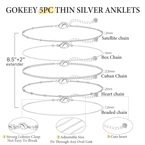 S925 Sterling Silver Bracelets Set for Women, Dainty Silver Bracelets for Women Trendy Bracelet Pack for Women, Cute Stack Sliver Bracelets Fashion Simple Silver Jewelry Gifts3