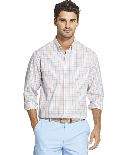 IZOD Men's Button Down Long Sleeve Stretch Performance Plaid Shirt, prairie sunset, Small
