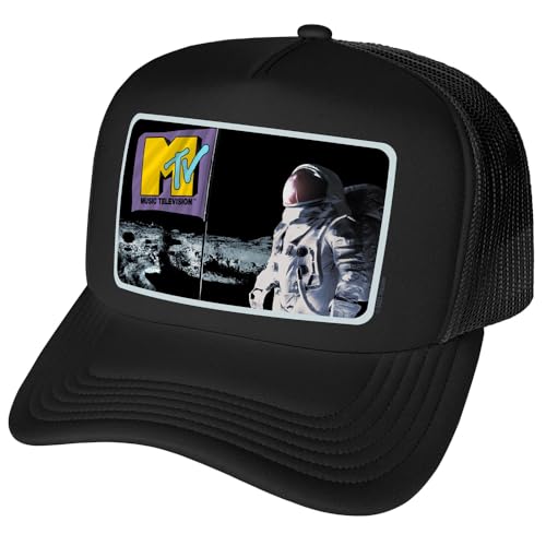 Popfunk Official MTV - Logo Moon Person MTV Flag Foam Snapback Trucker Hat - Unisex for Men and Women