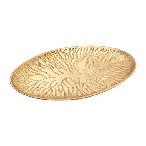 NKlaus piatto candela ovale 18x9 cm ottone oro opaco piattino portacandele con disegno albero 10513