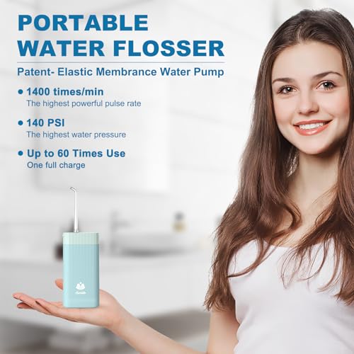 Caredite Water Flosser Cordless,Portable Mini Oral Irrigator Teeth Cleaner, Rechargeable Power Dental Flosser Picks for Travel Home, 4 Tips 3 Modes, IPX7 Wateroproof for Teeth Braces Dental Care,Blue - Thumbnail 4