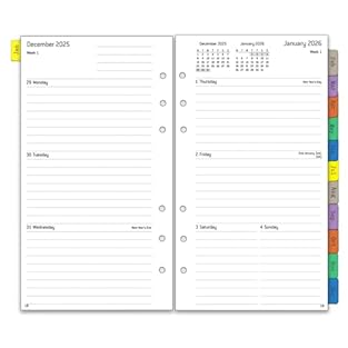 2026 Diary Refill Personal Size - Compatible with Filofax personal organiser(6-ring, Distance between the rings: 19-19-50-19-19mm) Annual, Weekly & Monthly Planner Inserts, runs from Jan.26 to Dec.26(12 Month) - Weekly Overview Pages, 1 Week On 2 Pag...