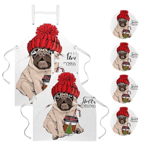 Tablier de serveuse pour pâtisserie et restaurant avec motif carlin mignon