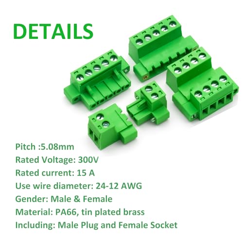 Conectores enchufables macho-hembra de 10 pines con paso de 5,08 mm y bornas de tornillo 7
