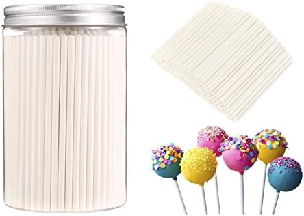 200Pack 4inch White Paper Lollipop Sticks,Cake Pop Sticks,Sucker Sticks for Cookies,Rainbow Candy,Chocolate,Cake Topper (Paper, 4in)