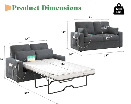 Amerlife Pull Out Sofa Bed, Sleeper Sofa With Usb/Type-C Charging Port thumb #1