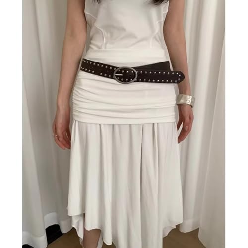 Bohemian Rivet Belt Pu Y2K Retro Alloy Buckle Skinny Waist Straps(Coffee)4