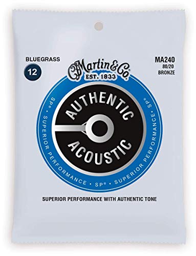 Image of Martin Authentic Acoustic Guitar Strings, Superior Performance Bluegrass 12-56, 80 /20 Bronze (Pack of 3)