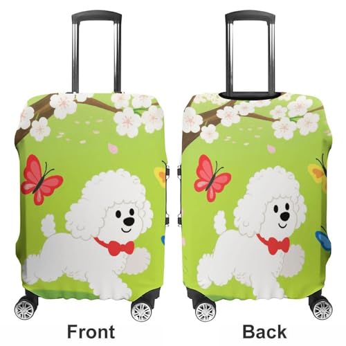 Spring Dog Butterfly Elastic Luggage Cover Suitcase Protector for 19-32 Inch Suitcases | Universal Stretchable Travel Bag Cover | Anti-Scratch, Washable with Zipper Closure L3