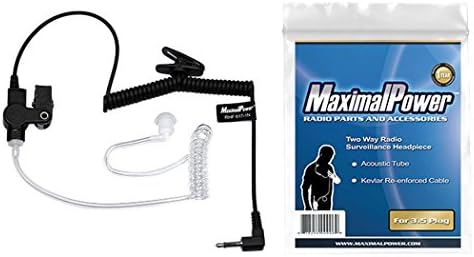 MaximalPower RHF 617-1N 3.5mm RECEIVER/LISTEN ONLY Surveillance Headset Earpiece with Clear Acoustic Coil Tube Earbud Audio Kit For Two-Way Radios, Transceivers and Radio Speaker Mics Jacks , Black