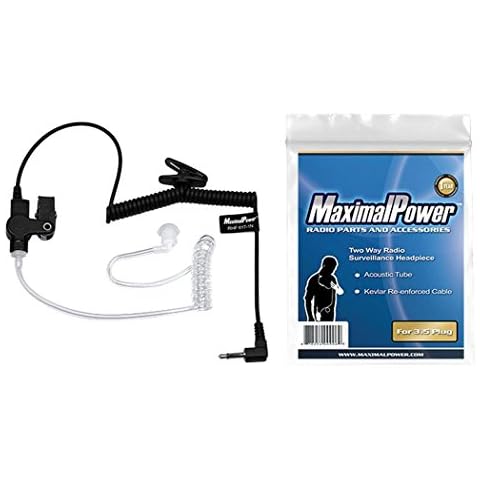 MaximalPower RHF 617-1N 3.5mm RECEIVER/LISTEN ONLY Surveillance Headset Earpiece with Clear Acoustic Coil Tube Earbud Audio Kit For Two-Way Radios, Transceivers and Radio Speaker Mics Jacks , Black Cover