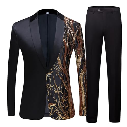 Costume Paillettes Homme Veste Brillante Pantalon de Fête Ensemble Chic