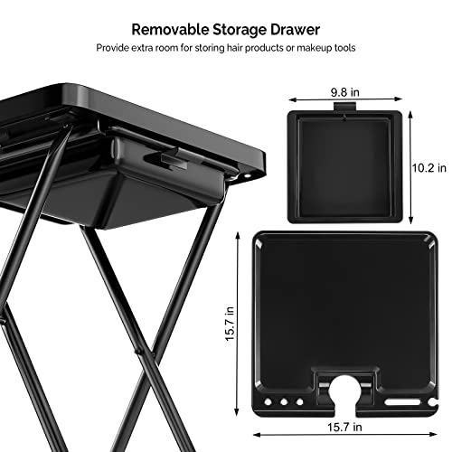 Salon Tray on Wheels Foldable, Tattoo Color Trays for Hairstylist Esthetician Barber, Dental Medical Rolling Tray Cart, Hair Trolley Mobile Organizer with Storage Drawer - Thumbnail 7
