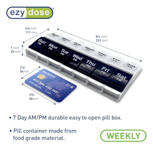 Image of Ezy Dose Weekly (7-Day) AM /PM Pill Organizer, X-Large Case, Black /White | Daily Vitamin Box & Supplement Planner, 2 Times a Day Push Button Compartments, Arthritis-Friendly, Travel-Friendly, BPA-Free