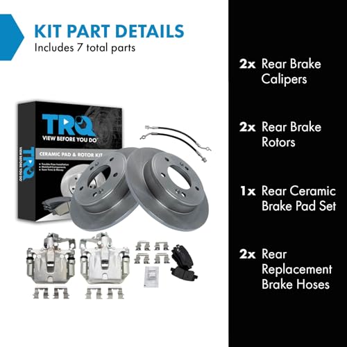 Image of TRQ Rear Brake Pad and Rotor Set Ceramic Rotors Calipers Hoses Compatible with 2014-2018 Kia Forte 2014-2018 Forte5 2014-2016 Forte Koup