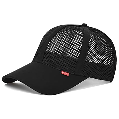 FEICUI Boy Mesh Trucker Hat Breathable Kids Baseball Cap Adjustable Outdoor Toddler Boys Summer Sun Hat (6 3/8-6 7/8, Black) Cover
