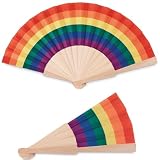 Abanico de mano con diseño de arcoíris, abanico de madera, abanico plegable, abanico de verano, bandera del orgullo, bandera del arco iris, bandera de arcoíris, muestra tolerancia LGBT y diversidad,