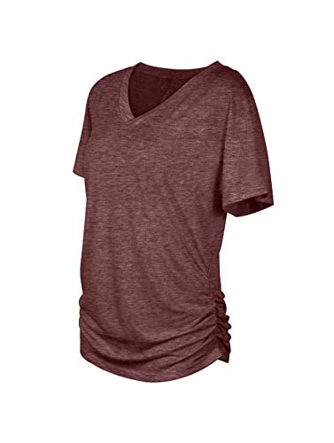 Image of WIHOLL Womens Summer T-Shirts Short Sleeve V Neck Dolman Tops with Side Shirring Loose Fit Shirts Spring Fashion