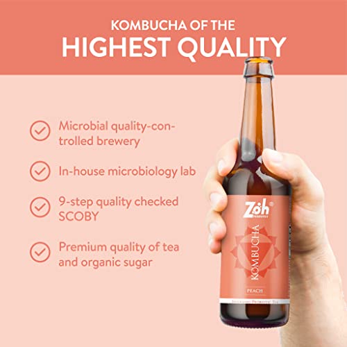 Image of Zoh Probiotics Kombucha - (330 ml, Pack of 6) Variety Pack with Peach, Berry Blast, Floral, Lavender, Mint and Ginger Lemon Water Kefir. Probiotics Drink, natural digestive enzymes for gut health.