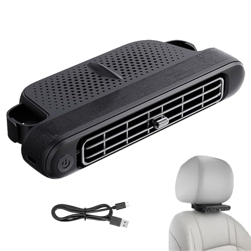 Mahiot Ventilador portátil para asiento de coche, ventiladores USB para coche que soplan aire frío con 3 modos de velocidad, doble ajustable de 180° (Diseño en cuadrícula)