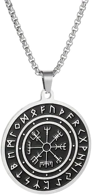 Viking Vegvisir Compass Pendant Necklace with Norse Runes, Stainless Steel Norse Jewelry for Men and Women, Nordic Viking Protection Amulet